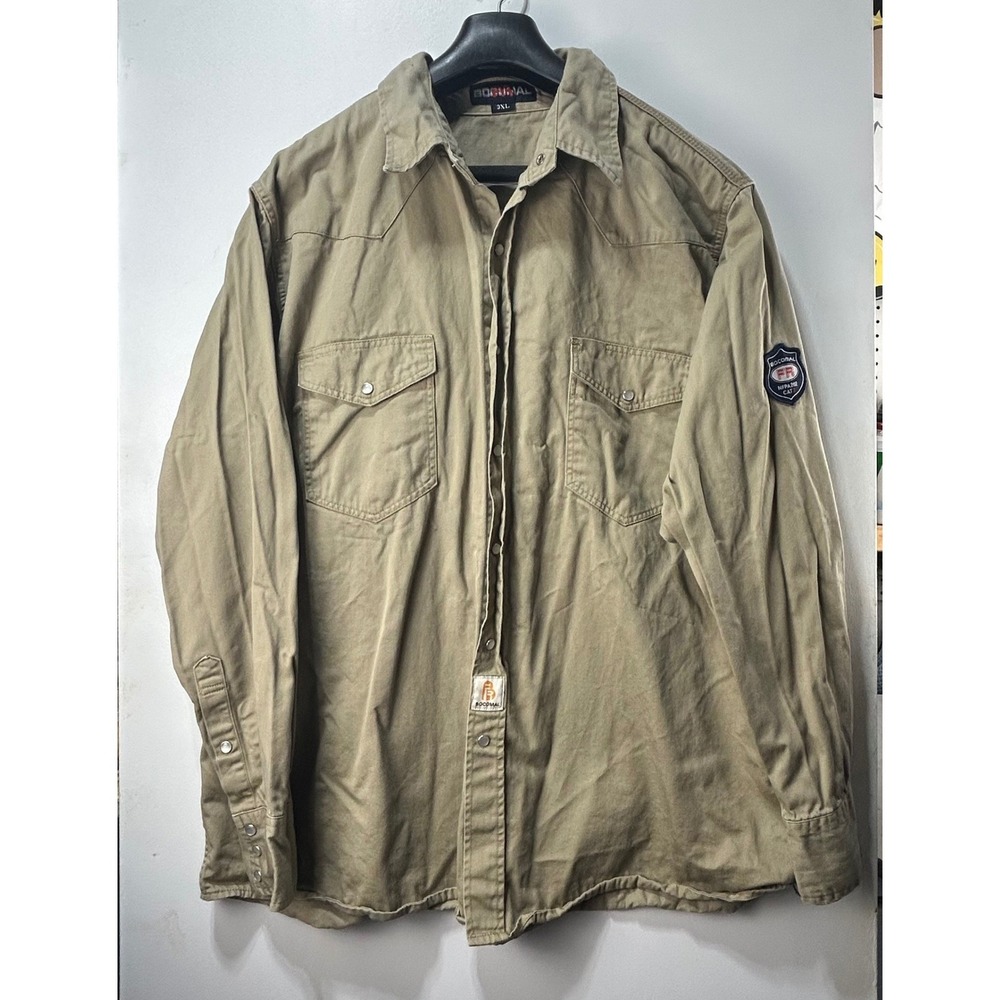Bocomal FR Shirt Mens 3X Khaki Tan Flame Resistant NFPA 2112 CAT 2 Workwear Snap